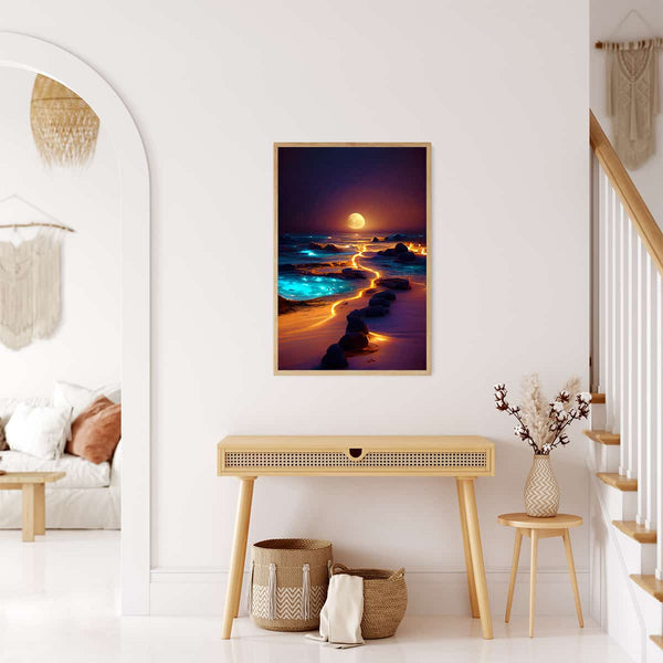 Malen nach Zahlen Bild Lichtweg am Strand im modernen Wohnraum, entspannende Wirkung, DIY Kunstwerk für Entspannung.