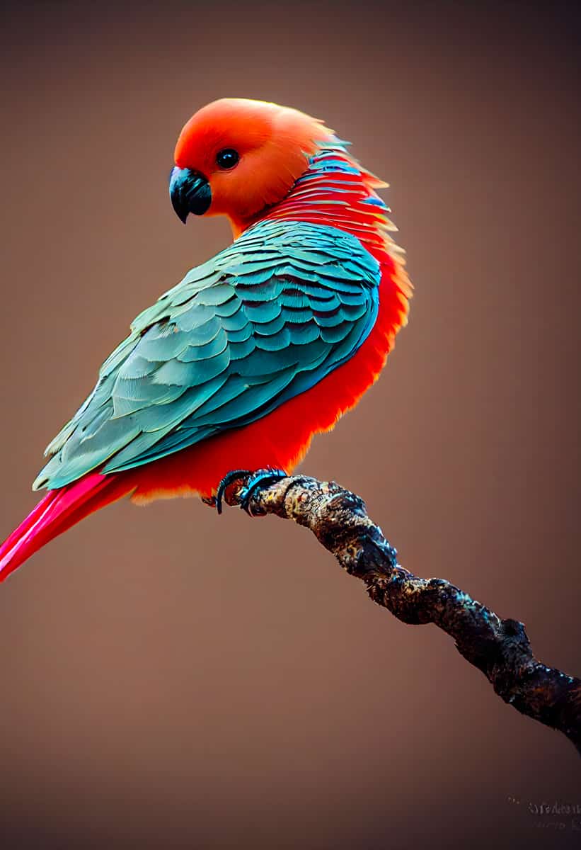 Diamond Painting of colorful bird with vibrant orange and blue feathers perched on a branch