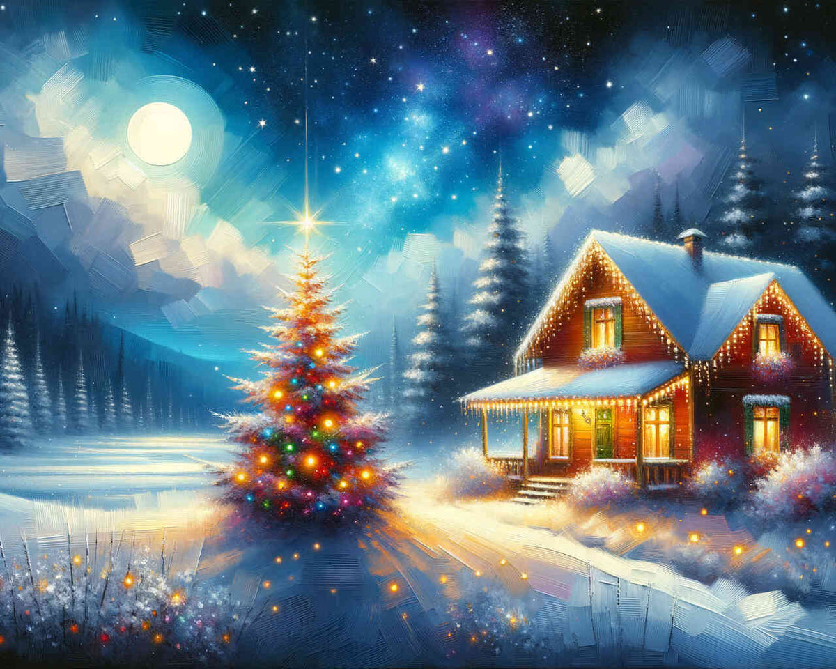 Malen nach Zahlen - Verschneites Weihnachtshaus