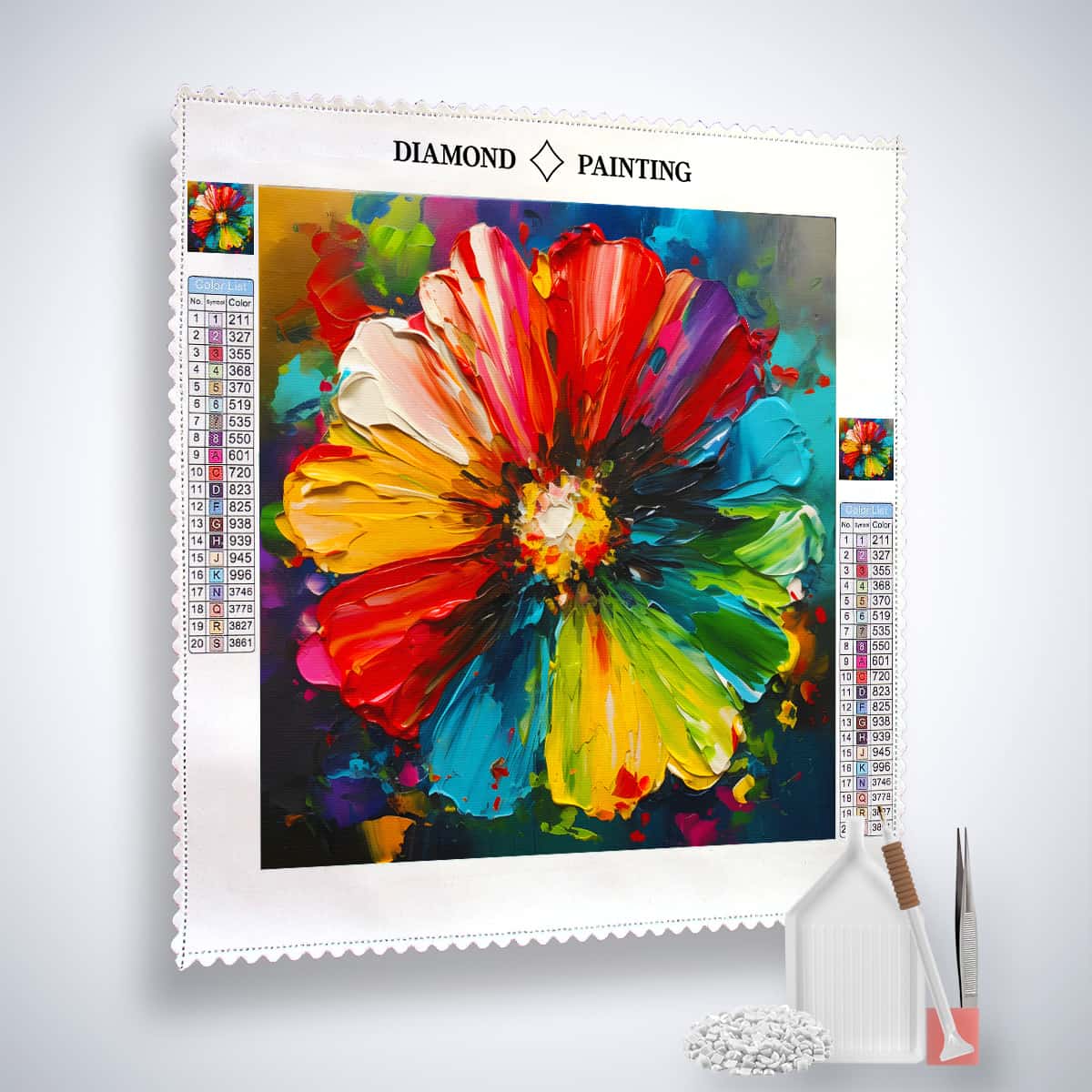 AB Diamond Painting Kit - Bunte Blüte mit Profi-Leinwand und Acryl Diamonds für funkelnde Kunstwerke.