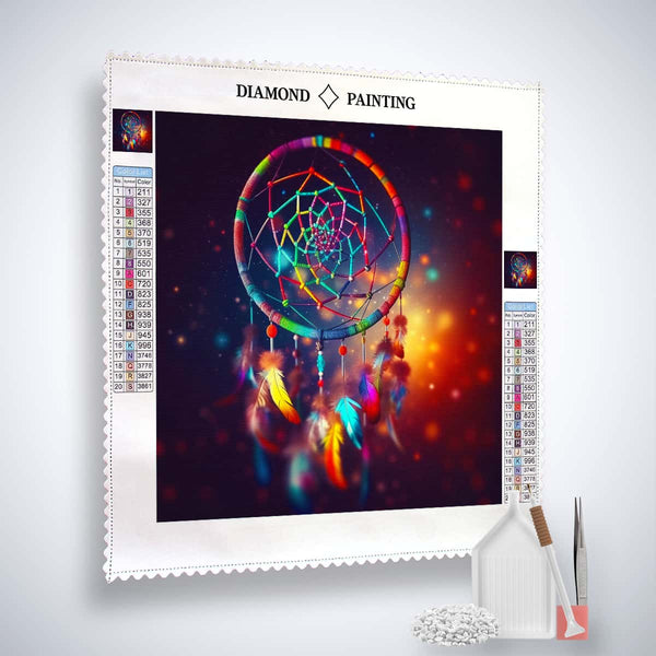 Diamond Painting Kit Traumfänger mit buntem Motiv, Profi-Leinwand, Acryl-Diamonds, Künstler-Pinzette, Profi Setzstift und Flächensetzer