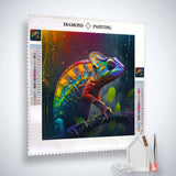 AB Diamond Painting Kit – Chamäleon im Regen – farbenfrohes Motiv, glänzende Acryl-Diamanten, komplette Werkzeuge für funkelnde Kunst