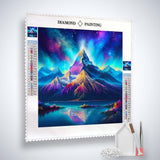 Diamond Painting Kit - Nordlichter über Berg mit Acryl Diamonds, Leinwand, Pinzette, und Setzstift - Kunst, die funkelt!