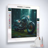 Diamond Painting Kit - Vintage Motorcycle in Forest Design with Acrylic Diamonds and Tools