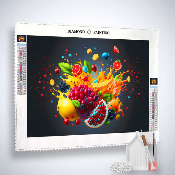 AB Diamond Painting - Fruchtexplosion Bunt Kits, Canvas, Acrylic Diamonds, Tweezers, Setting Pen - Sparkling Fruit Explosion Art