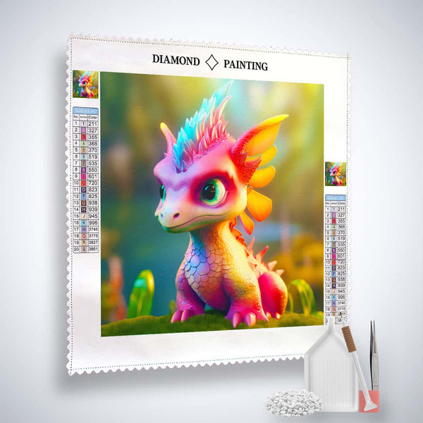 Diamond Painting - Kleiner Drache im Sonnenschein Kit with Acrylic Diamonds and Tools.