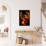 Paint by Numbers - Fiery Phoenix artwork displayed in a modern, minimalist living room.
