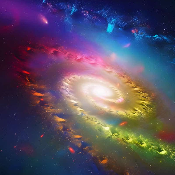 Diamond Painting Kit Weltall Kreisel with vibrant, colorful galaxy design on professional canvas with acrylic diamonds.