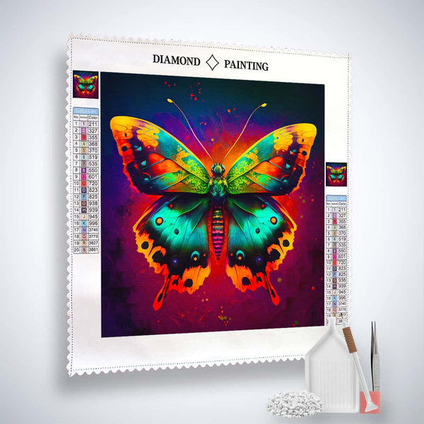 Diamond Painting Kit - Schmetterling Rot with butterfly design, professional canvas, acrylic diamonds, setzstift, pincers, and squares for sparkling art