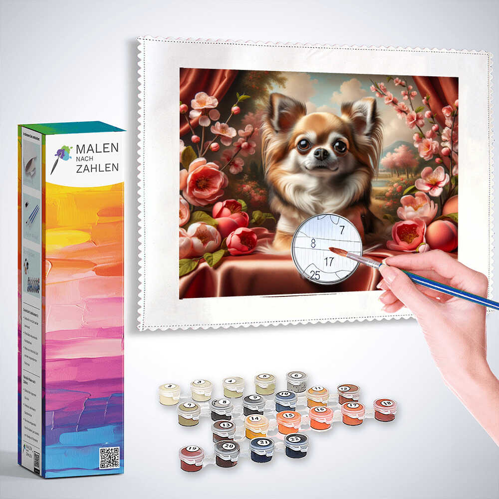 Malen nach Zahlen - Chihuahua mit Blumen