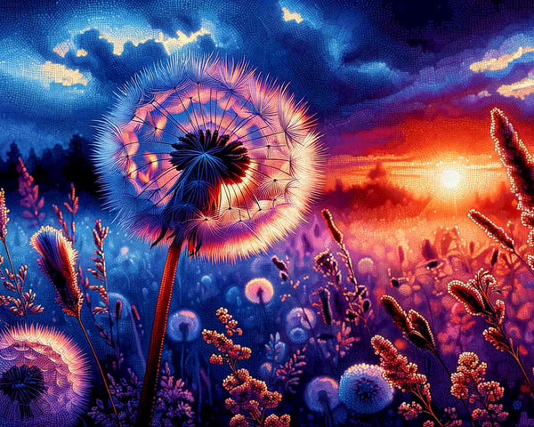 Malen nach Zahlen - Pusteblume im Sonnenuntergang