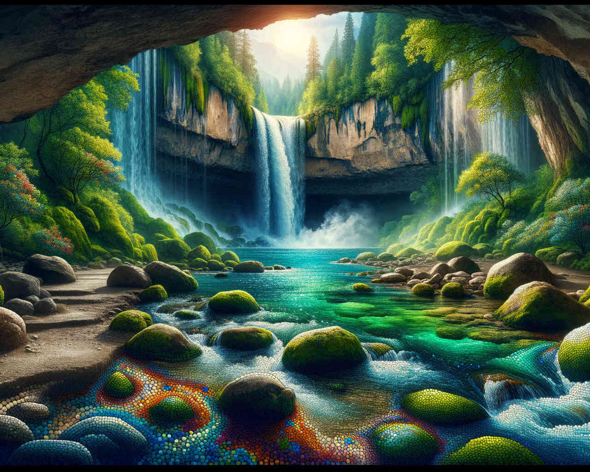 Malen nach Zahlen - Höle mit Wasserfall