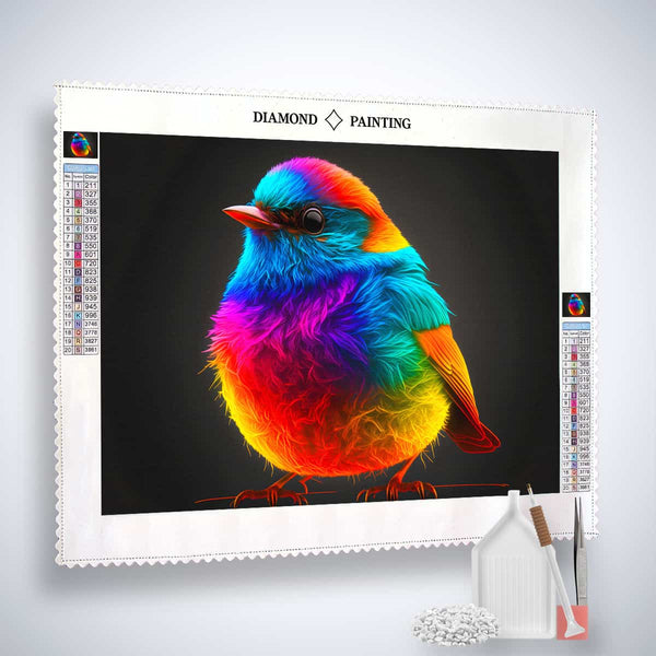AB Diamond Painting - Neon Wellensittig Kit with vibrant parakeet design, acrylic diamonds, professional canvas, and painting tools.