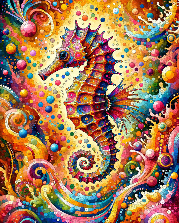 Seepferdchen, Meeresgrund bunt - Malen nach Zahlen