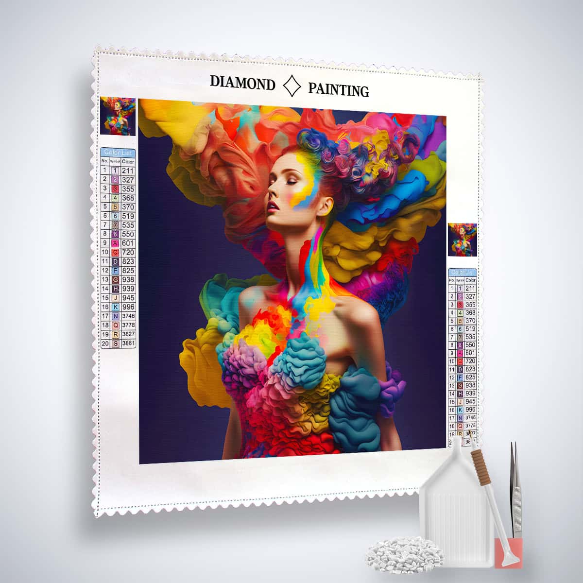 AB Diamond Painting Farbexplosion Frauenfrisur - Lebendiges Kunstwerk Set mit Acryl Diamonds, Leinwand, Pinzette und Profi Setzstift.