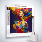 AB Diamond Painting Farbexplosion Frauenfrisur - Lebendiges Kunstwerk Set mit Acryl Diamonds, Leinwand, Pinzette und Profi Setzstift.