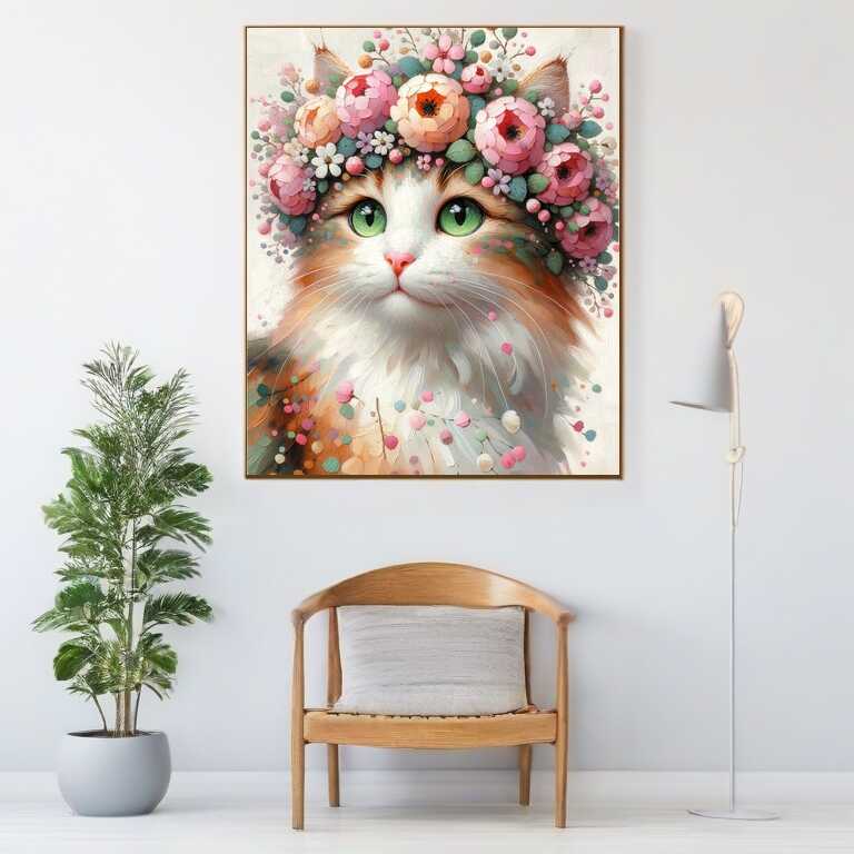 Malen nach Zahlen - Katze mit Blumenkranz