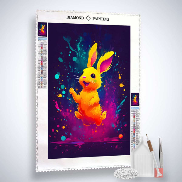 Diamond Painting Kit with Laughing Rabbit Design, Includes Canvas, Acrylic Diamonds, Tweezers, and Setzstift
