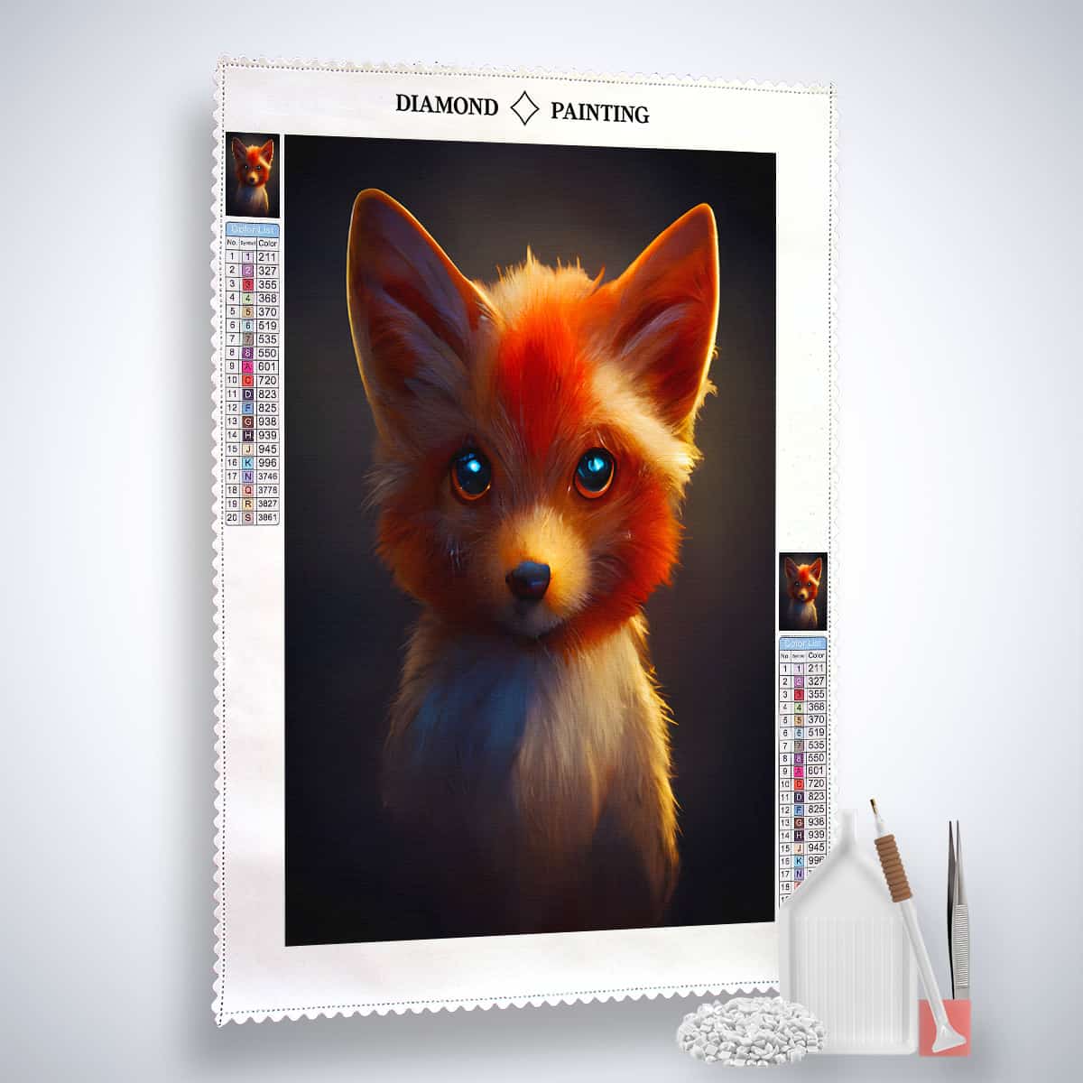 Diamond Painting Kit - Fuchsportrait mit Leinwand, Acryl Diamonds, Pinzette und Profi Setzstift