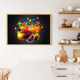 Colorful fruit explosion painting by numbers kit framed on a modern kitchen wall