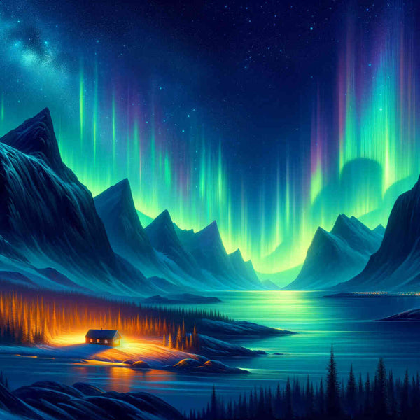 Malen nach Zahlen - Grüne Polarlichter Berg