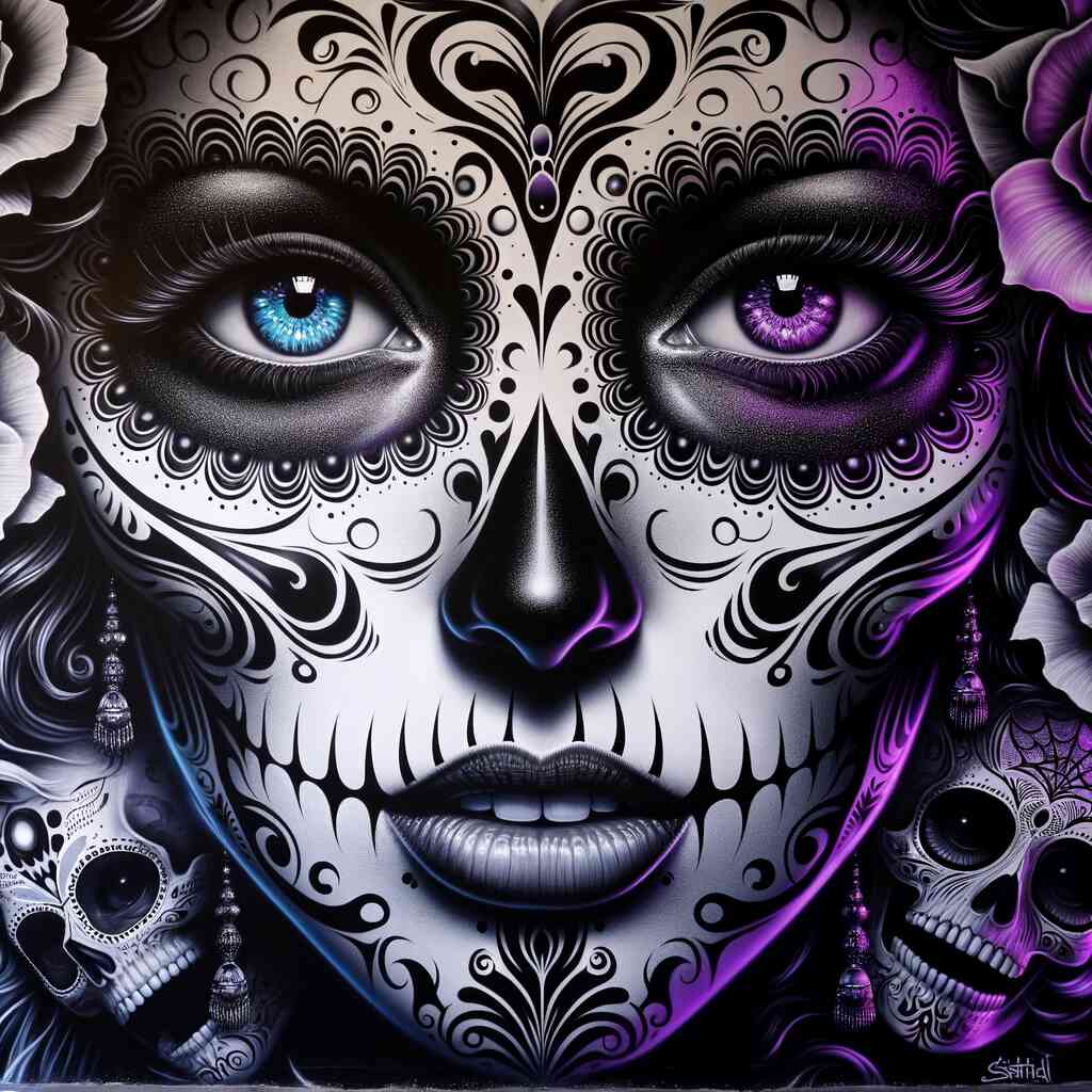 Malen nach Zahlen - Los Muertos schwarz und weiß und lila