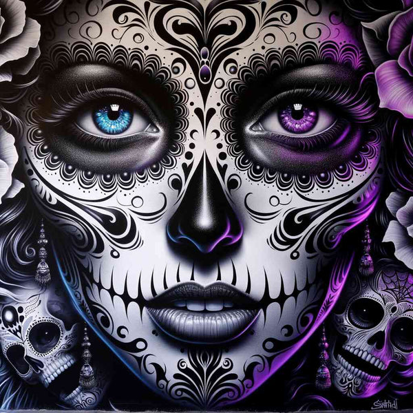 Malen nach Zahlen - Los Muertos schwarz und weiß und lila