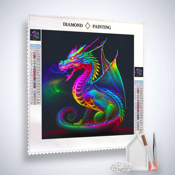 Diamond Painting Kit - Neon Dragon Artwork with Complete Set of Tools and Acrylic Diamonds