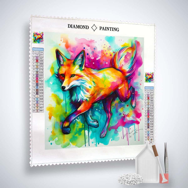 Diamond Painting Kit Fuchs Abstrakt - Abstraktes Fuchs-Motiv auf Leinwand mit leuchtenden Farben, Acryl-Diamanten und Werkzeugen