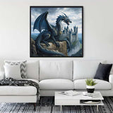 Painting of a dragon with wings titled 