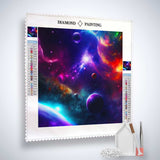Diamond Painting Kit Universumserkundung - Astro-Motiv mit bunten Acryl Diamonds, Profi-Leinwand und Setzwerkzeuge.