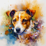 Malen nach Zahlen - Treuer Freund Painting of a Dog with Colorful Floral Background.