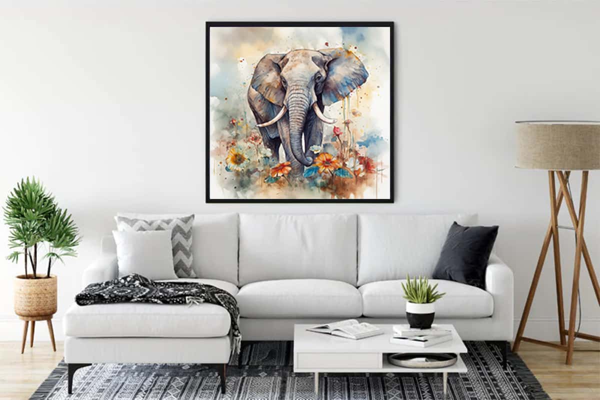 Malen nach Zahlen Majestätischer Elefant Wandkunst in modernem Wohnzimmer, entspannende Wirkung, dekorative Idee