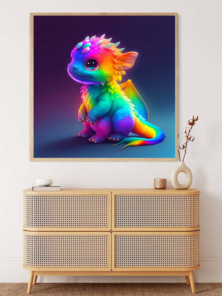 Malen nach Zahlen Leinwand - Drachen Ultraneon Kunstwerk über Schrank im Wohnzimmer