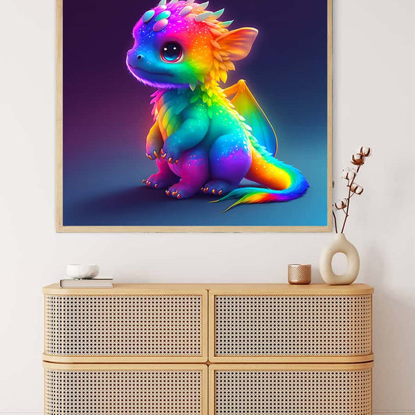 Malen nach Zahlen Leinwand - Drachen Ultraneon Kunstwerk über Schrank im Wohnzimmer