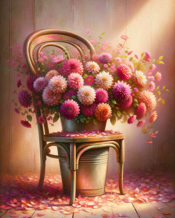 Malen nach Zahlen - Stuhl mit Blumenstrauß