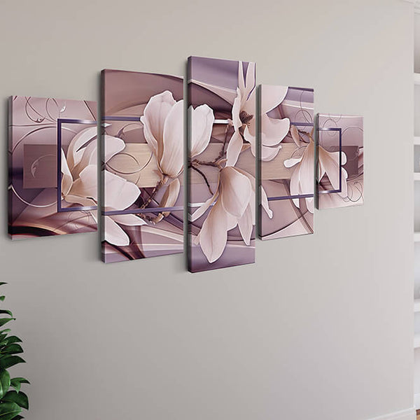 Malen nach Zahlen 5 teilig - Blumenranke vor Musterhintergrund - hochwertige Leinwand - multi5, neue_bilder