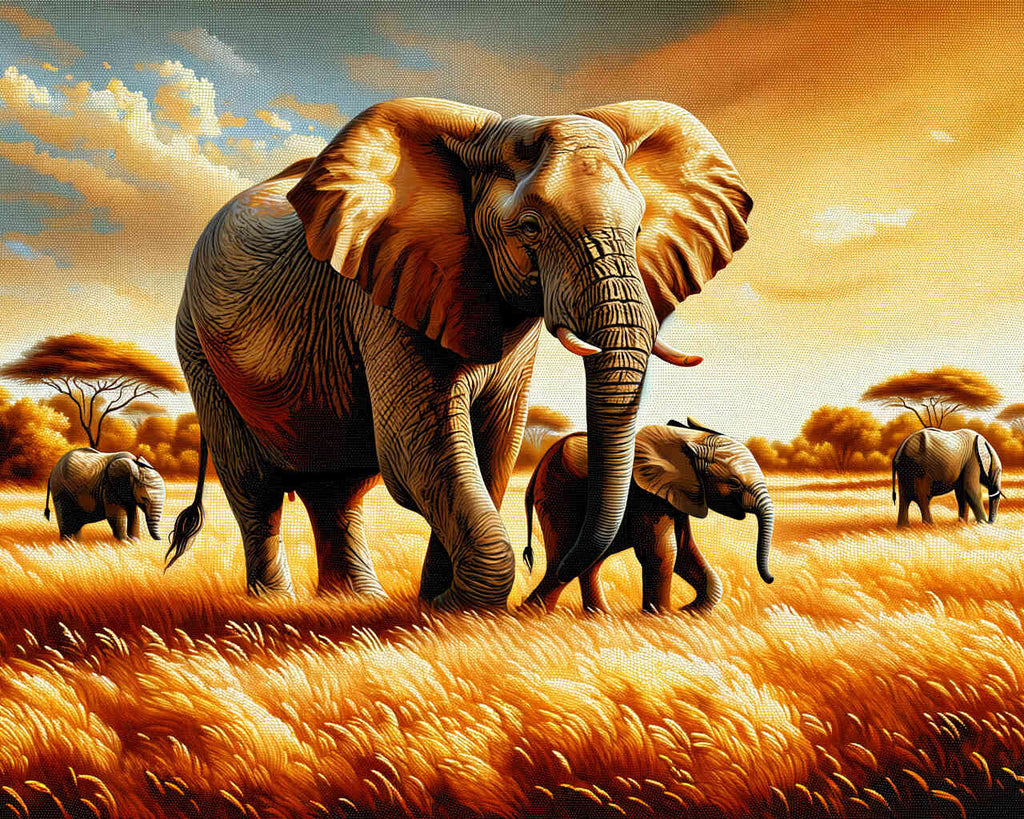 Malen nach Zahlen - Elefant, Mutter mit Kindern