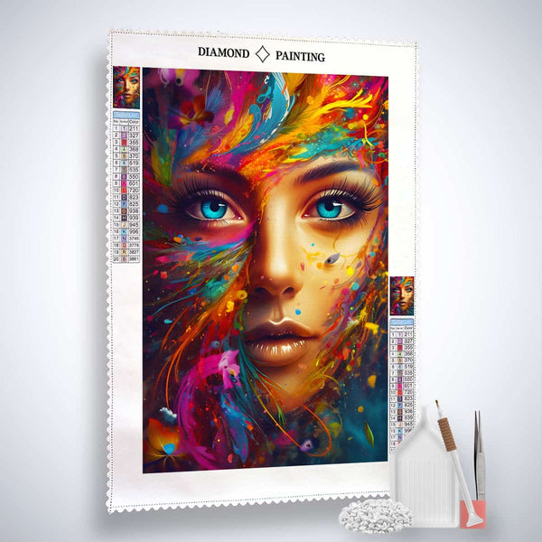 AB Diamond Painting Kit - Colorful Woman Artwork with Tools and Accessories