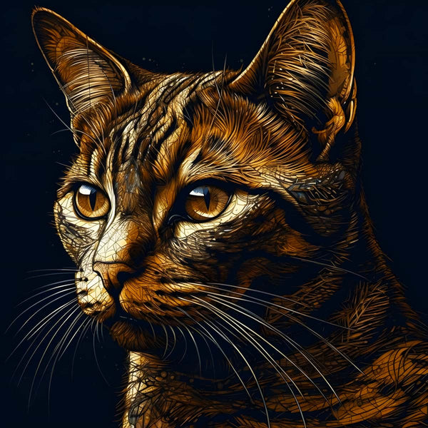 Diamond Painting - Schöne Katze, detailreiche Abbildung einer Katze in warmen Farben, ideal für Diamond Painting Kunstliebhaber.