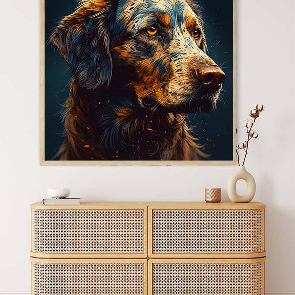 Malen nach Zahlen - Treuer Begleiter - Kunstwerk von treuem Hund über modernem Sideboard in hellem Raum