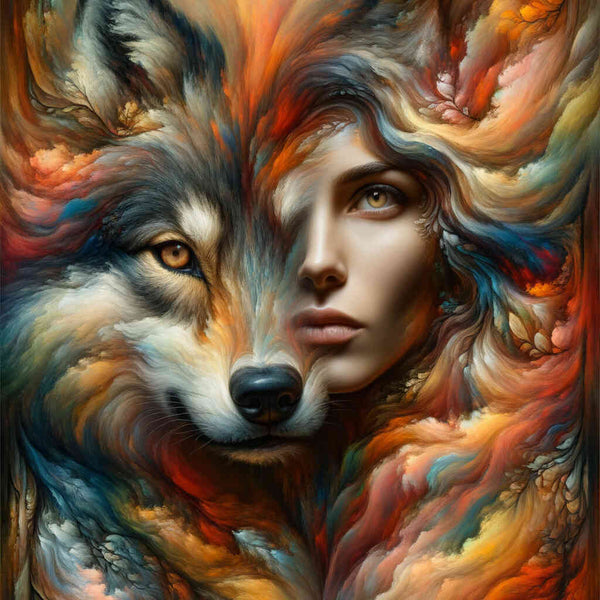 Malen nach Zahlen - Frau und Wolf, Gesichter