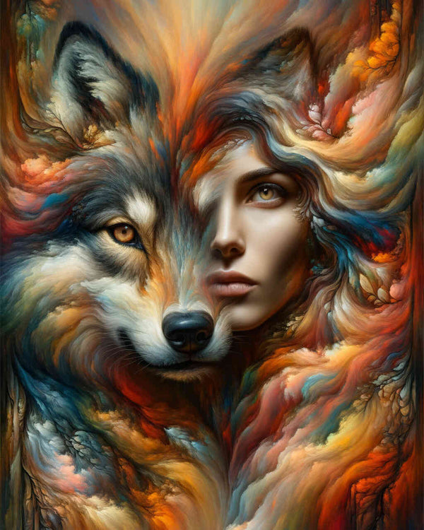 Malen nach Zahlen - Frau und Wolf, Gesichter