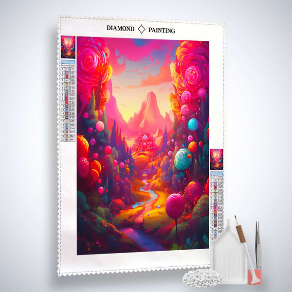 AB Diamond Painting Lollipop World - Complete Diamond Painting Kit with Vibrant Artwork, Acrylic Diamonds, Tweezers, Setzstift, and Flächensetzer