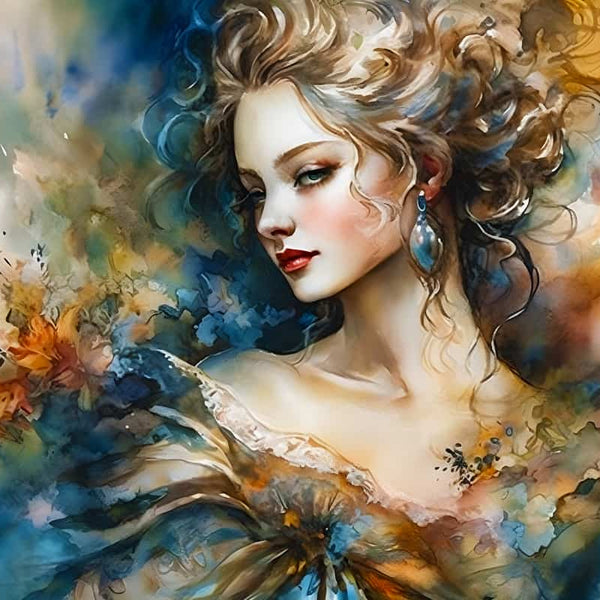 Abstrakte Frau im Kleid - Diamond Painting Kits – Kunst die funkelt - Profi-Leinwand Motiv mit veredelten Acryl Diamonds und Künstler-Pinzette