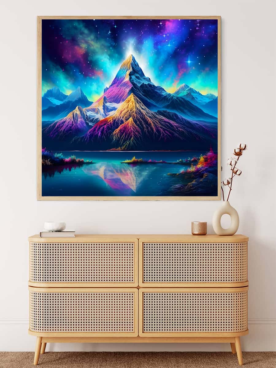 Malen nach Zahlen - Nordlichter über Berg, entspanntes, farbenfrohes Bild von beeindruckenden Berglandschaft unter dem Nordlicht, perfekt für Wohnzimmer-Dekoration