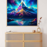Malen nach Zahlen - Nordlichter über Berg, entspanntes, farbenfrohes Bild von beeindruckenden Berglandschaft unter dem Nordlicht, perfekt für Wohnzimmer-Dekoration