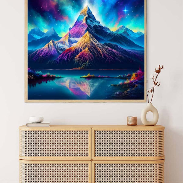 Malen nach Zahlen - Nordlichter über Berg, entspanntes, farbenfrohes Bild von beeindruckenden Berglandschaft unter dem Nordlicht, perfekt für Wohnzimmer-Dekoration