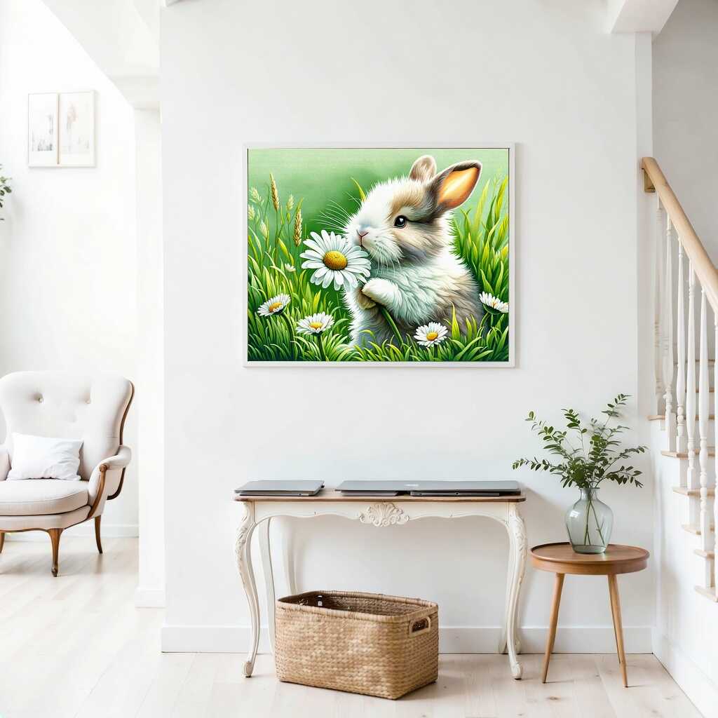 Malen nach Zahlen - Hase hält Gänseblümchen