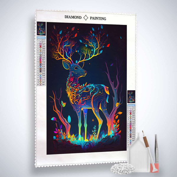 AB Diamond Painting Kit - Glowing Deer with Acrylic Diamonds, Professional Canvas, Placement Pen, and Tweezers Set